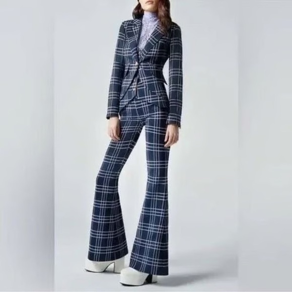 Smythe Pants - Smythe wool blend flare plaid trousers